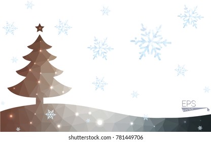 Brown postcard low polygon style christmas tree vector illustration consisting of triangles.Abstract triangular polygonal origami or crystal design of New Year celebration.Isolated on white background
