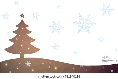 Brown postcard low polygon style christmas tree vector illustration consisting of triangles.Abstract triangular polygonal origami or crystal design of New Year celebration.Isolated on white background