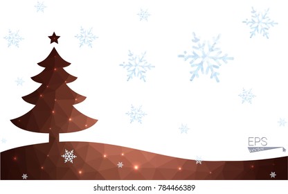 Brown postcard low polygon style christmas tree vector illustration consisting of triangles.Abstract triangular polygonal origami or crystal design of New Year celebration.Isolated on white background
