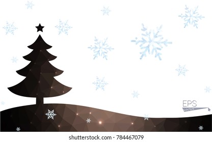 Brown postcard low polygon style christmas tree vector illustration consisting of triangles.Abstract triangular polygonal origami or crystal design of New Year celebration.Isolated on white background