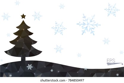 Brown postcard low polygon style christmas tree vector illustration consisting of triangles.Abstract triangular polygonal origami or crystal design of New Year celebration.Isolated on white background