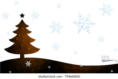 Brown postcard low polygon style christmas tree vector illustration consisting of triangles.Abstract triangular polygonal origami or crystal design of New Year celebration.Isolated on white background
