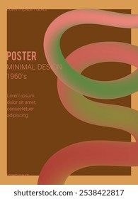 Brown poster with text and pink or green shapes in minimalist 1960s style. Suitable for retro themed designs, event invitations, and posters.