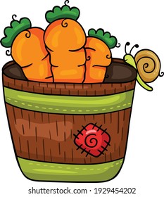 Brown pot with carrots and snail