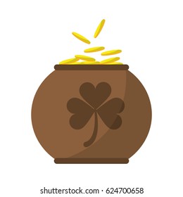 brown pot full coins shamrock decoration celebration st patrick day
