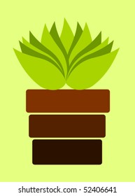 Brown pot with plant on light green background