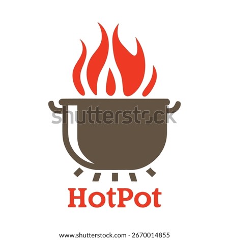 Brown pot with red flames and text Hot Pot hotpot food