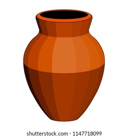 A brown pot or vase, isolated object, white background, simple stylized drawing