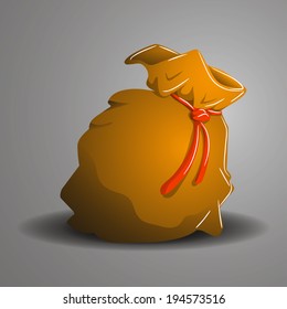 Brown pouch bag. Vector illustration.