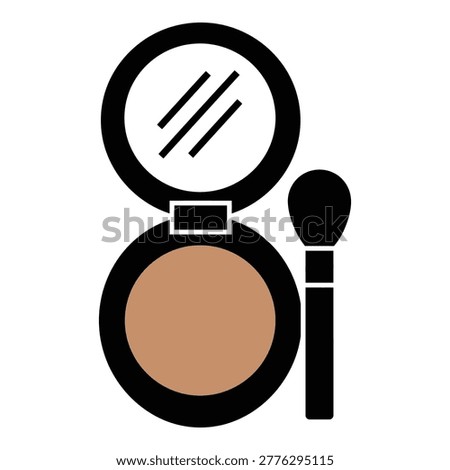 Brown powder compact and makeup brush for cosmetic application icon