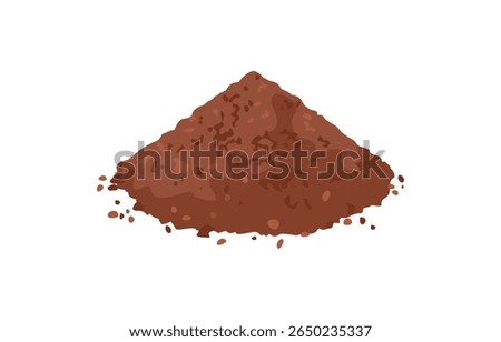 Brown powder heap isolated on white background. Cocoa or coffee powder. Vector cartoon flat illustration.