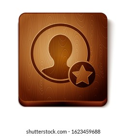 Brown Premium create account screen icon isolated on white background. Wooden square button. Vector Illustration