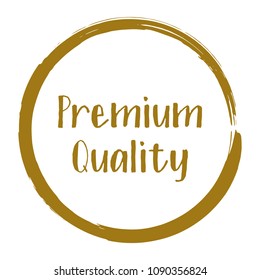 Brown premium quality products icon, goods package label vector design. High quality goods, food, clothing logo, premium class products sign, stamp clip art, circle tag label, sticker, emblem.