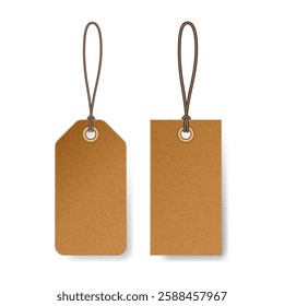 Brown price tags made of kraft paper or cardboard. Luggage tag. Cardboard label for clothes.	