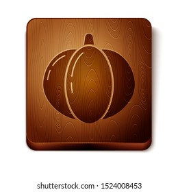 Brown Pumpkin icon isolated on white background. Happy Halloween party. Wooden square button. Vector Illustration