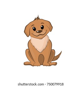 Brown puppy in cartoon style. Cute dog symbol 2018 New Year. Happy doggy on white background. Vector illustration