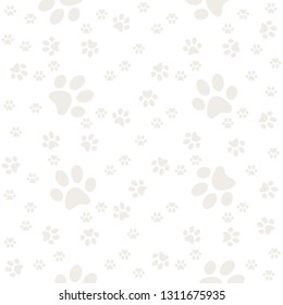 Brown puppy paws seamless pattern, animal foot vector background illustration