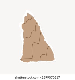 Brown puzzle piece sticker with jagged edges. Puzzle piece design on white background. Brown puzzle piece illustration for creative projects or decoration. Ripped paper vector.