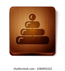 Brown Pyramid toy icon isolated on white background. Wooden square button. Vector Illustration
