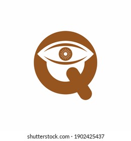 Brown Q initial letter with eye logo template for business purpose