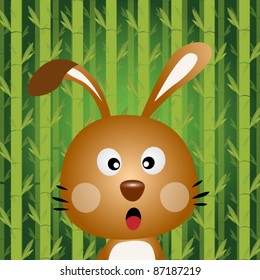 Brown rabbit with bamboo background