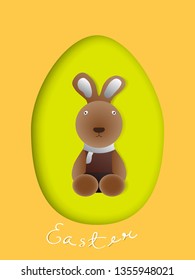Brown rabbit in Egg frame isolated on background for Easter decoration, illustration vector