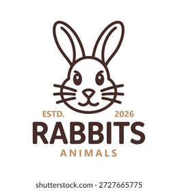 Brown rabbit face logo with text Rabbits Animals estd 2026 icon