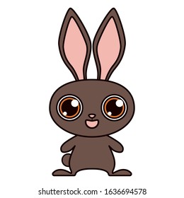 Brown rabbit isolated on white background. Print for T-shirt. Flat design. Vector illustration