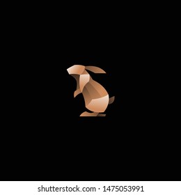 brown rabbit logo icon template geometric  vector with dark background, look modern and minimalist