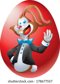 Brown rabbit on red egg 
