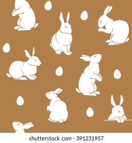 Brown rabbit silhouettes logo, icon and tatoo. Golden bunny for sticker, print, pattern, background, sign, symbol, logotype. Happy easter greeting card. Cute animal set.