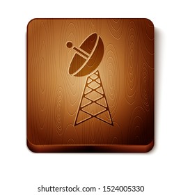 Brown Radar icon isolated on white background. Military search system. Wooden square button. Vector Illustration