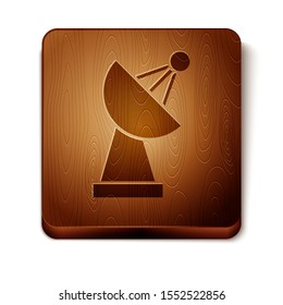 Brown Radar icon isolated on white background. Search system. Satellite sign. Wooden square button. Vector Illustration