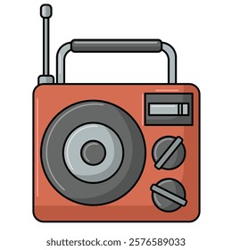 Brown radio icon vector illustration, radio clip art, retro old radio with antenna, vintage radio flat illustration
