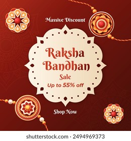 Brown Rakhi Sale Banner with Discount Up To 55% Off. Raksha Bandhan Sale. Massive Discount. Shop Now. 