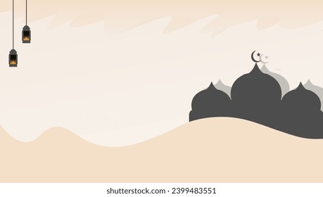 brown Ramadan background with a mosque theme in a desert area towards evening