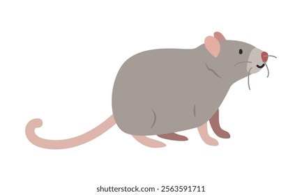 Brown rat cartoon clipart. Big mouse rat vector illustration in flat style. Hand-drawn wild animal concept