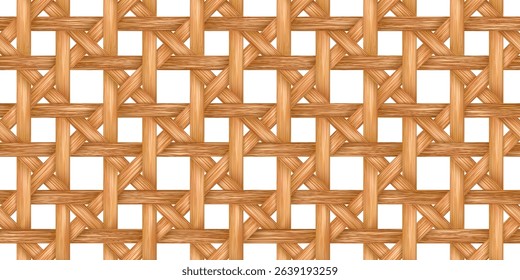 Brown rattan basket or furniture seamless bg. Fabric weave pattern with texture. Handicraft raffia lattice. Textile mesh. Ethnic handmade decor. Vector illustration with gradient mesh