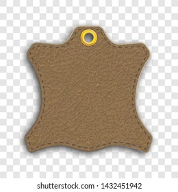 Brown real leather sticker on the checked background. Eps 10 vector file.