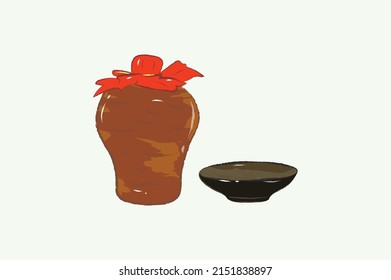 Brown realgar wine container of the dragon festival in flat illustration art design