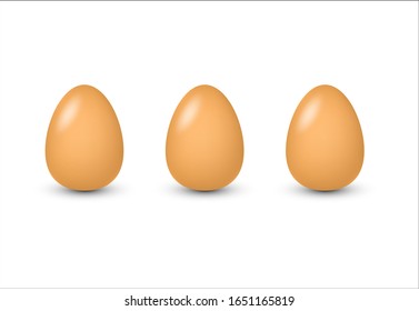 Huevos marrones realistas aislados para ovoproductos o póster. Ilustración vectorial.