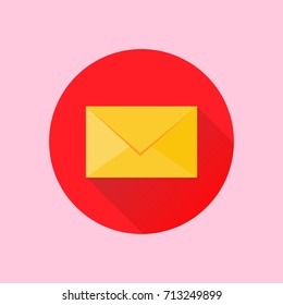 Brown realistic envelope with long shadow. Simple email icon image on pink background. Flat vector illustration for design element, infographics, poster, template, banner, web, app.