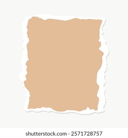 Brown rectangle square shape ripped paper vector element. Blank torn paper square with rough edges on a light background, Brown rectangle square shape ripped paper vector collage element.