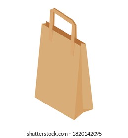 Brown recycled paper shopping bag on white background. Isometric view. Vector