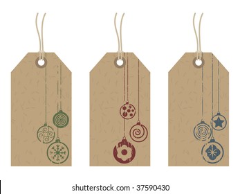 brown recycled tags with festive decoration stamps