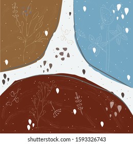Brown, red and blue half round shapes on white. Cute Scandinavian Terracotta Pattern in modern colours. Cute Elements. Modern abstract art for prints.  Nordic Design.