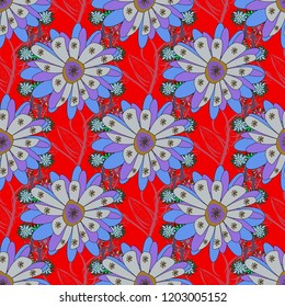 Brown, red and blue texture. Graphic vector pattern. Floral ornament. A seamless vector background. Wallpaper in the floral style.