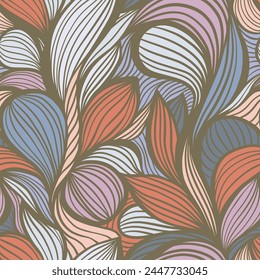 Brown Red Colorful Line Art Wavy Lines Vector Seamless Pattern for Textile