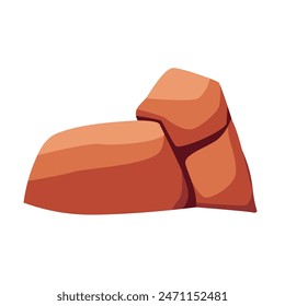 Brown red desert rock stone vector illustration, nature landscape elements, orange boulder isolated on white backround
