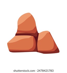 Brown red desert rock stone vector art, nature landscape elements, orange boulder stone illustration, isolated on white backround